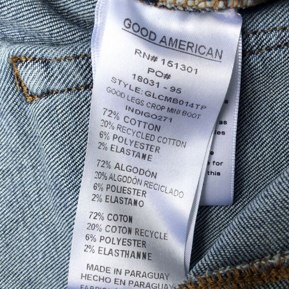 Good American Size 15 34x25 Good Legs Cropped Mini Boot Cut Stretch Blue Jeans - Picture 7 of 8